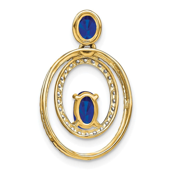 14K Yellow Gold Oval and Round Sapphire and Diamond Oval Pendant