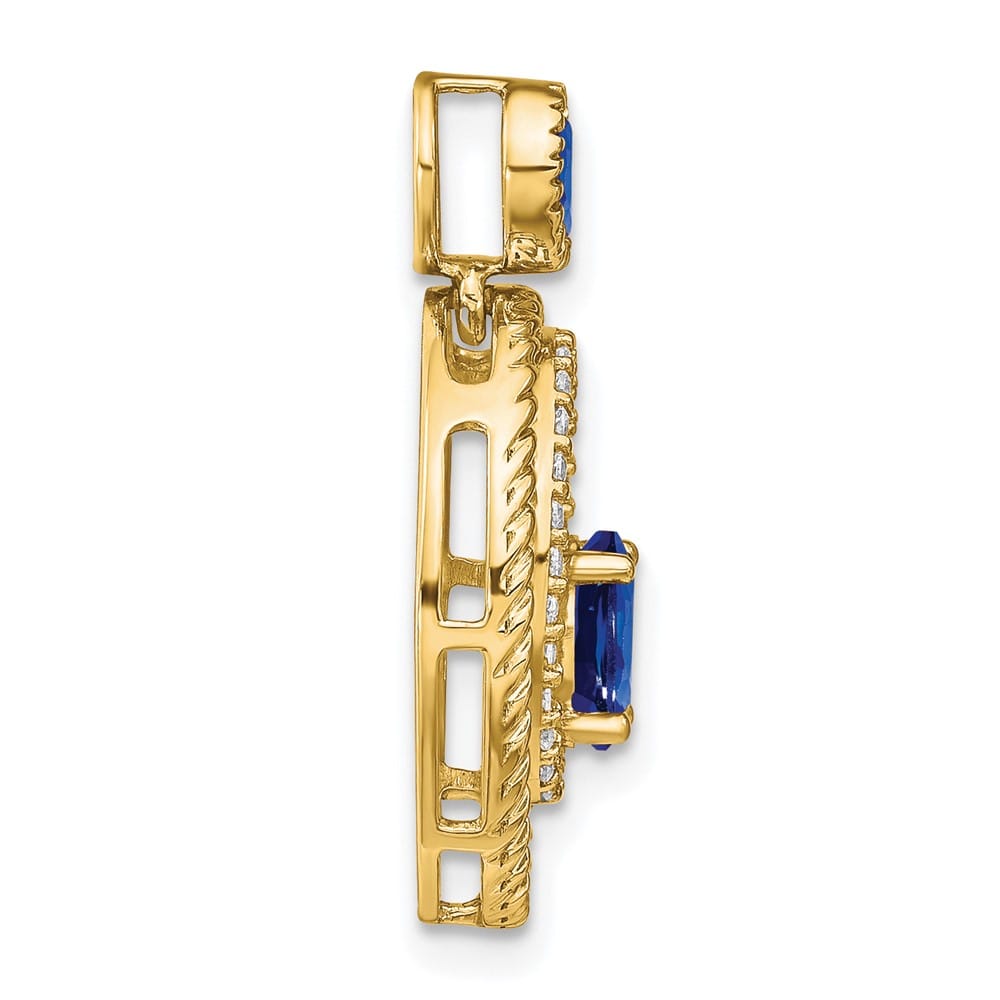 14K Yellow Gold Oval and Round Sapphire and Diamond Oval Pendant