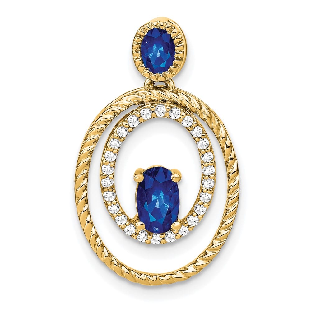 14K Yellow Gold Oval and Round Sapphire and Diamond Oval Pendant