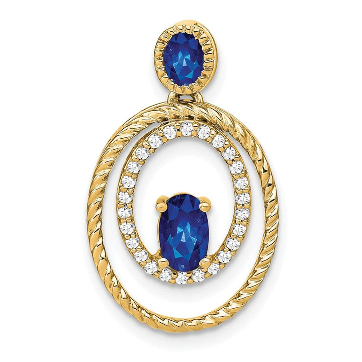 14K Yellow Gold Oval and Round Sapphire and Diamond Oval Pendant