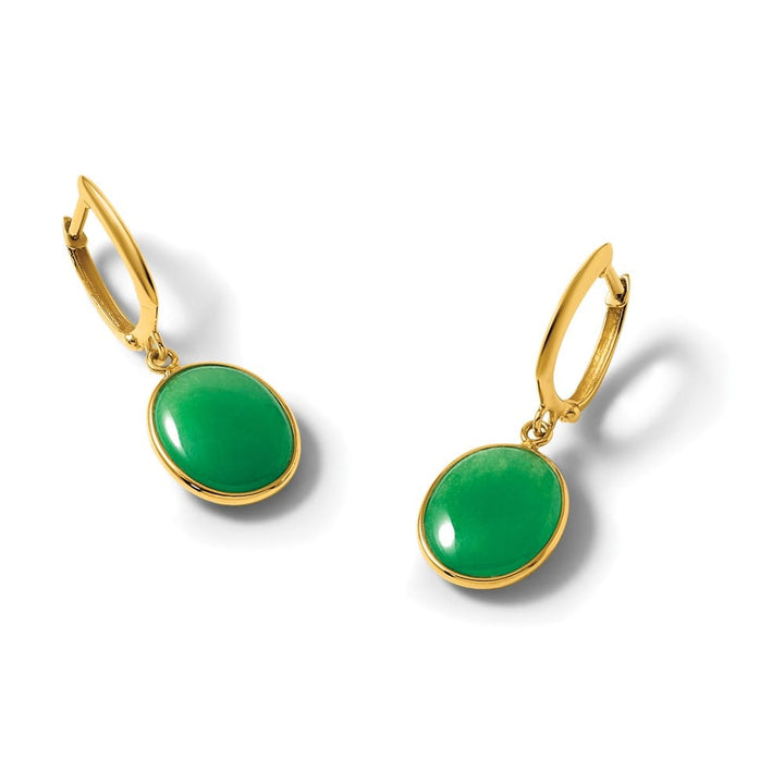 14K Yellow Gold Oval Jade Cabochon Dangle Hinged Hoop Earrings, view 4 of 4