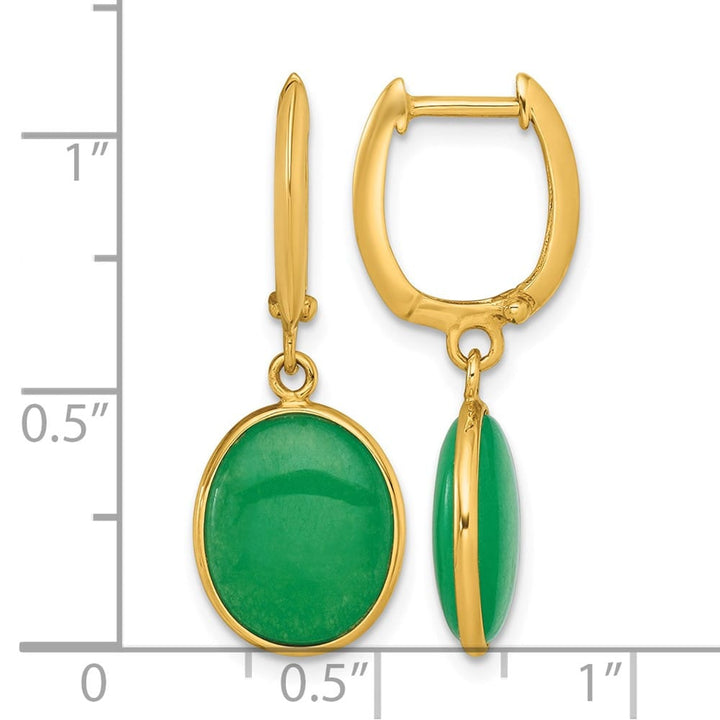 14K Yellow Gold Oval Jade Cabochon Dangle Hinged Hoop Earrings, view 3 of 4