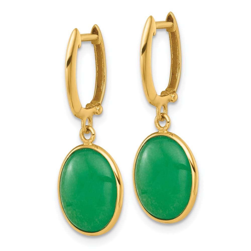 14K Yellow Gold Oval Jade Cabochon Dangle Hinged Hoop Earrings, view 2 of 4