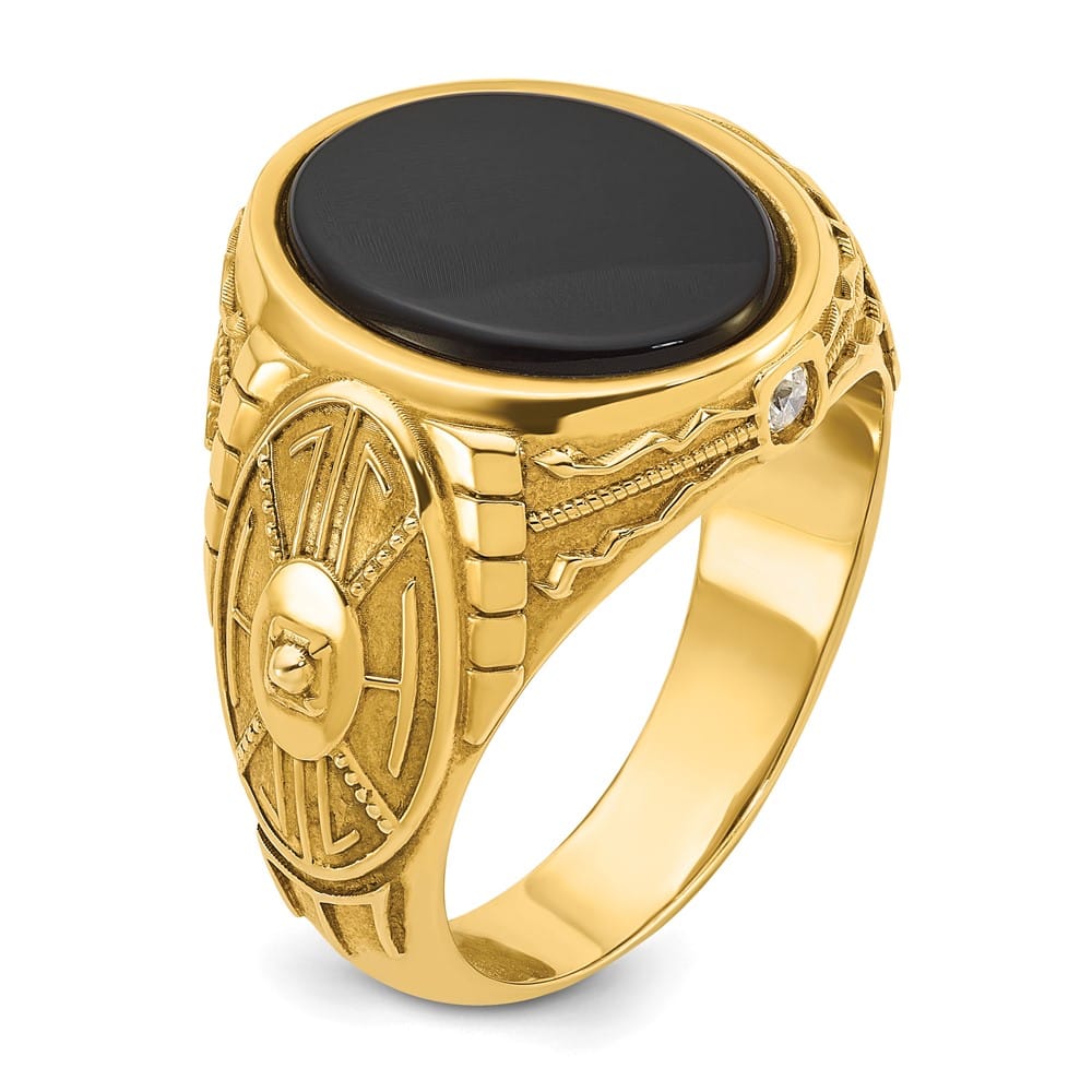 14k Yellow Gold Oval Onyx and 1/10 Carat Diamond Men's Ring