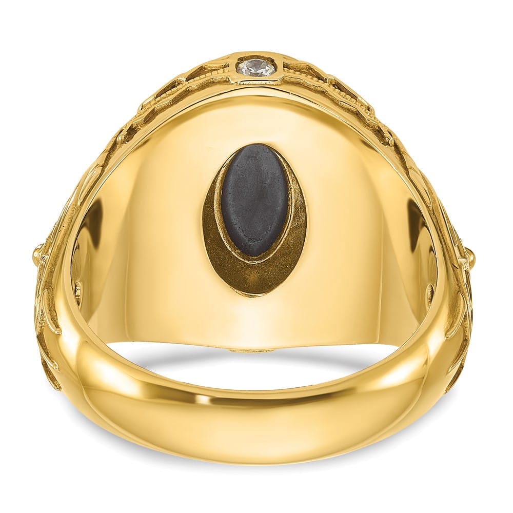 14k Yellow Gold Oval Onyx and 1/10 Carat Diamond Men's Ring