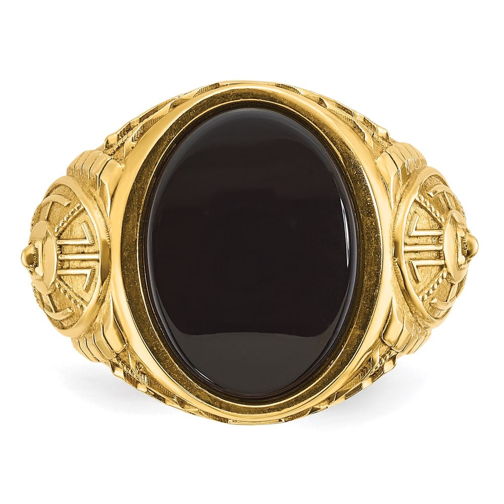 14k Yellow Gold Oval Onyx and 1/10 Carat Diamond Men's Ring