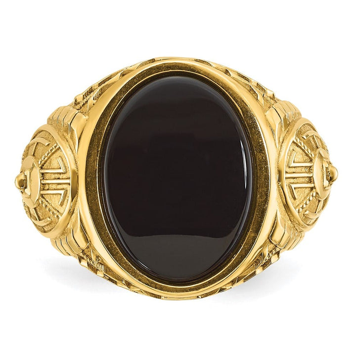 14k Yellow Gold Oval Onyx and 1/10 Carat Diamond Men's Ring