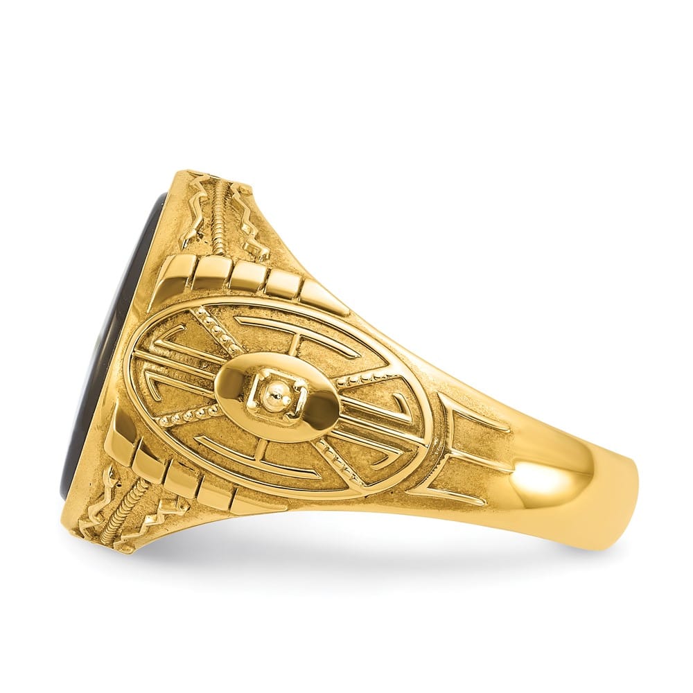 14k Yellow Gold Oval Onyx and 1/10 Carat Diamond Men's Ring