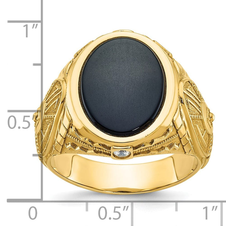 14k Yellow Gold Oval Onyx and 1/10 Carat Diamond Men's Ring