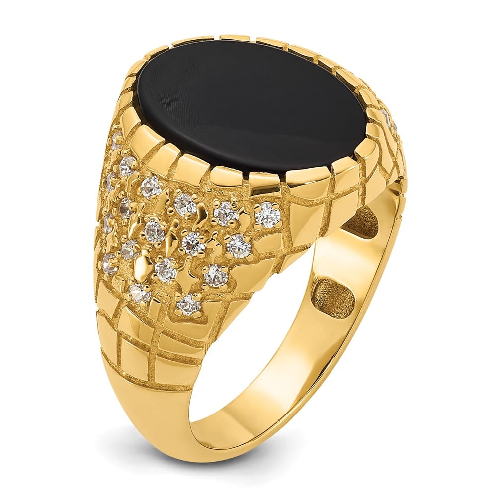 14k Yellow Gold Oval Onyx and 1/2 Carat Diamond Nugget Men's Ring