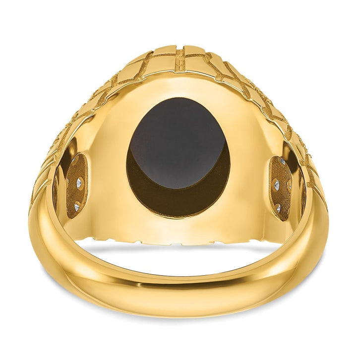 14k Yellow Gold Oval Onyx and 1/2 Carat Diamond Nugget Men's Ring