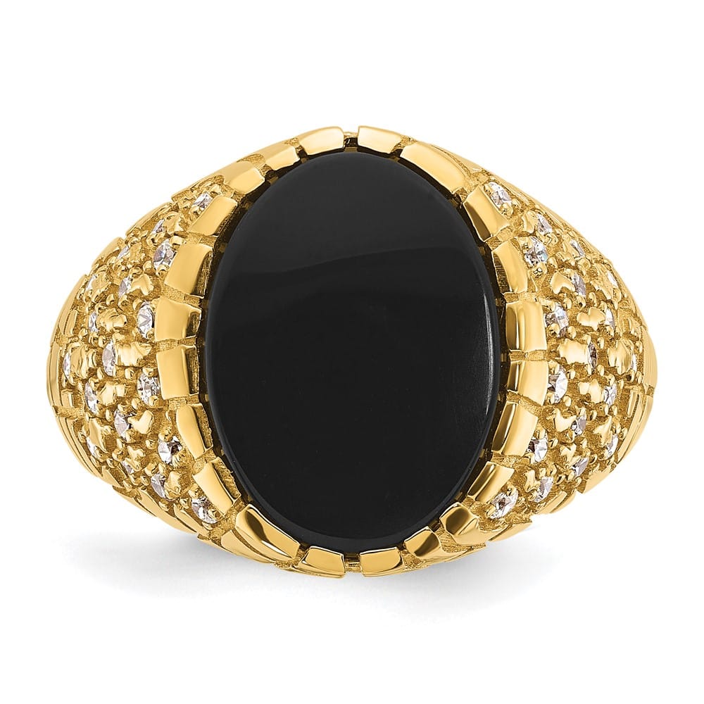 14k Yellow Gold Oval Onyx and 1/2 Carat Diamond Nugget Men's Ring