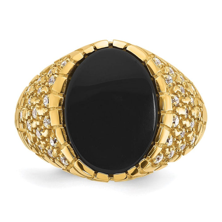 14k Yellow Gold Oval Onyx and 1/2 Carat Diamond Nugget Men's Ring
