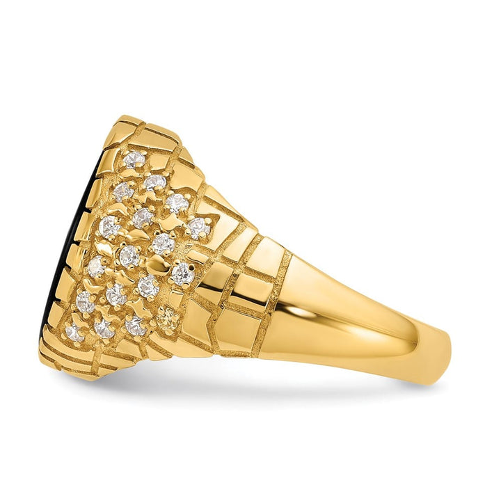 14k Yellow Gold Oval Onyx and 1/2 Carat Diamond Nugget Men's Ring