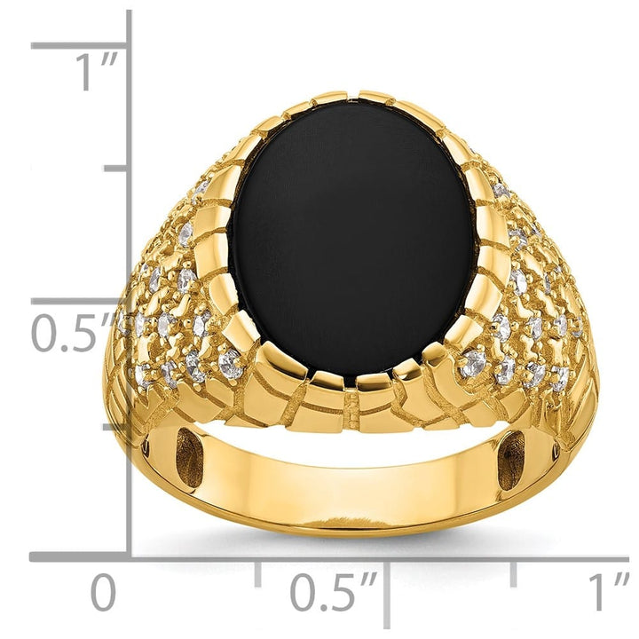 14k Yellow Gold Oval Onyx and 1/2 Carat Diamond Nugget Men's Ring