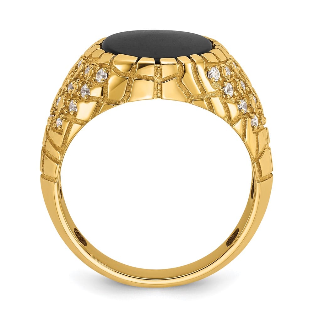 14k Yellow Gold Oval Onyx and 1/2 Carat Diamond Nugget Men's Ring