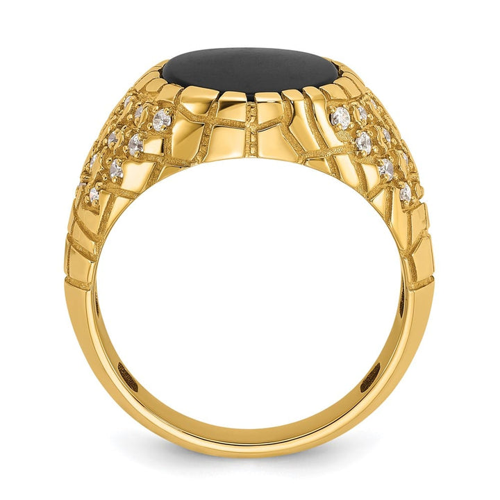 14k Yellow Gold Oval Onyx and 1/2 Carat Diamond Nugget Men's Ring