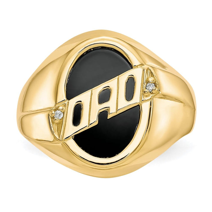 14k Yellow Gold Oval Onyx and Diamond Dad Men's Ring