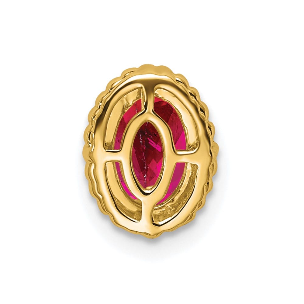14K Yellow Gold Oval Ruby Beaded Edge Chain Slide