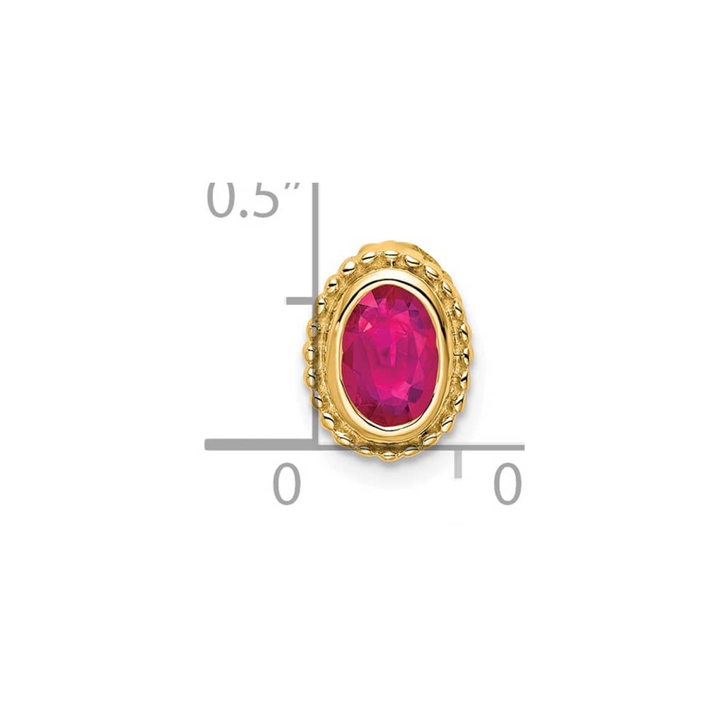 14K Yellow Gold Oval Ruby Beaded Edge Chain Slide