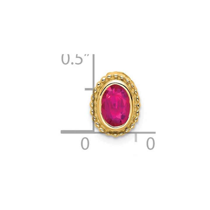 14K Yellow Gold Oval Ruby Beaded Edge Chain Slide