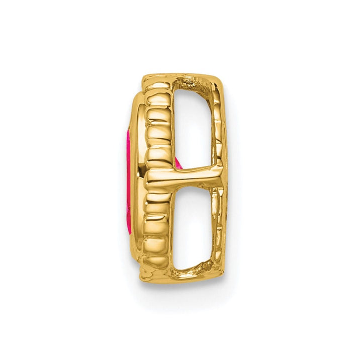 14K Yellow Gold Oval Ruby Beaded Edge Chain Slide