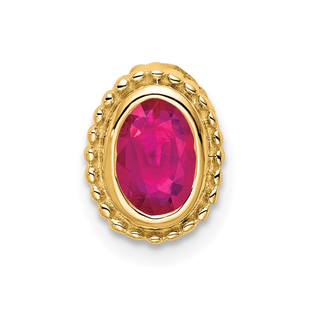 14K Yellow Gold Oval Ruby Beaded Edge Chain Slide