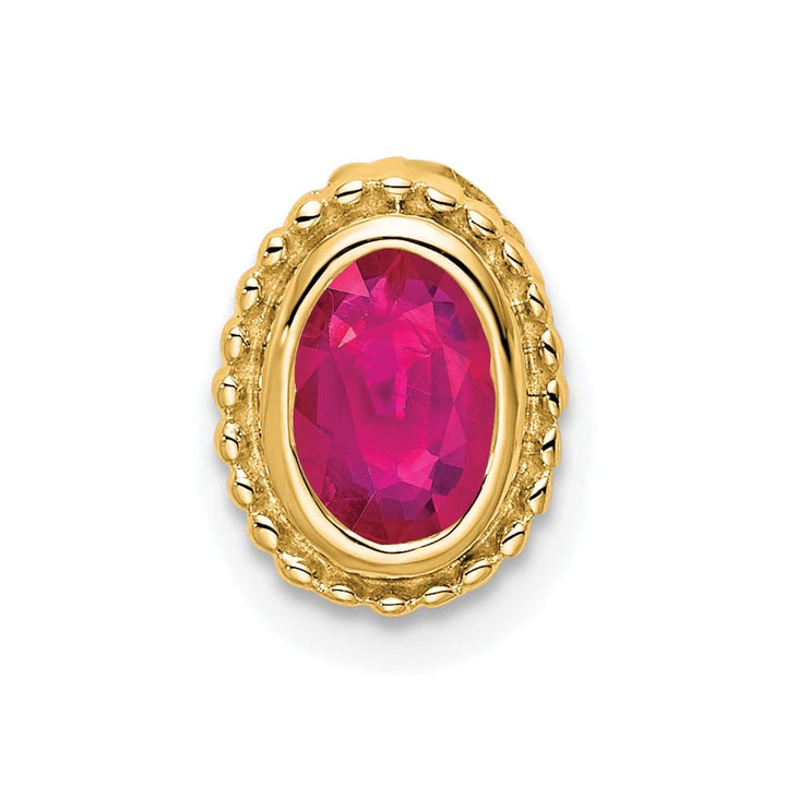 14K Yellow Gold Oval Ruby Beaded Edge Chain Slide