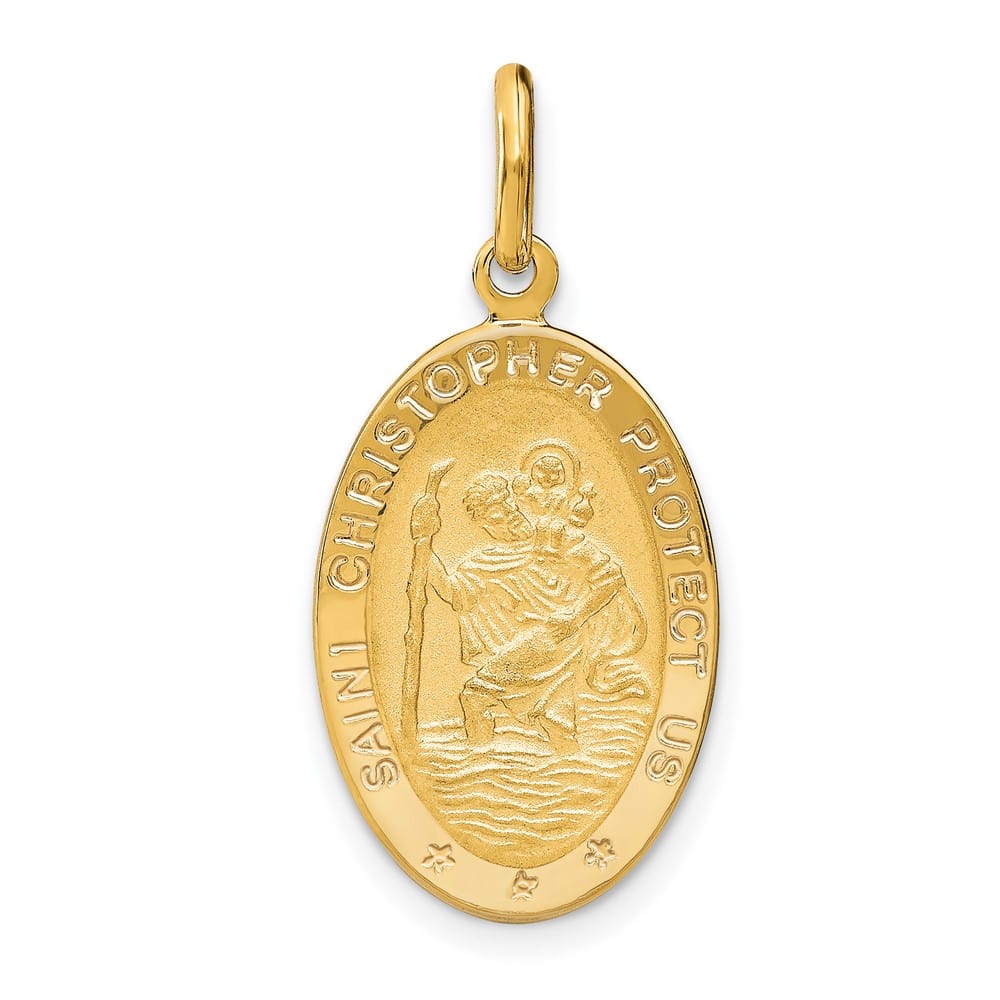 14K Yellow Gold Oval St. Christopher 22 mm x 13.2 mm Pendant