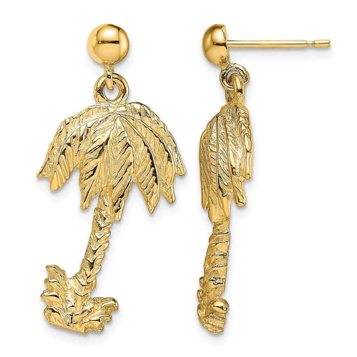 14K Yellow Gold Palm Tree Dangle Post Earrings, view 1 of 4