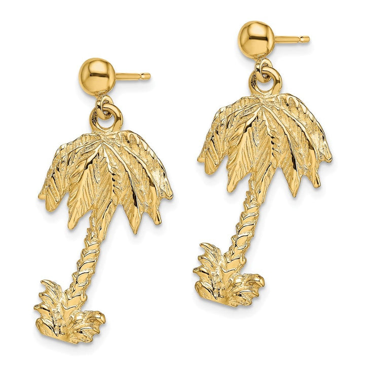 14K Yellow Gold Palm Tree Dangle Post Earrings, view 2 of 4