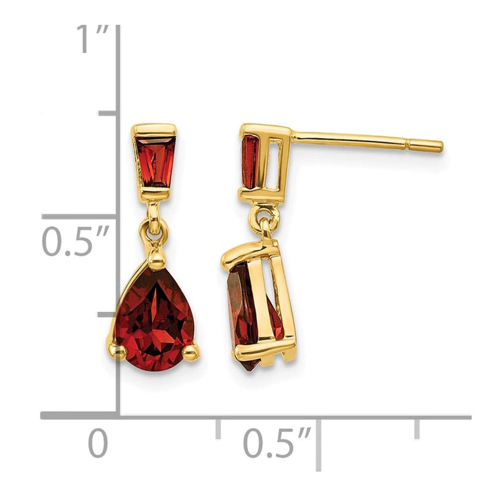 14K Yellow Gold Pear/Baguette Garnet Dangle Post Earrings, view 4 of 4