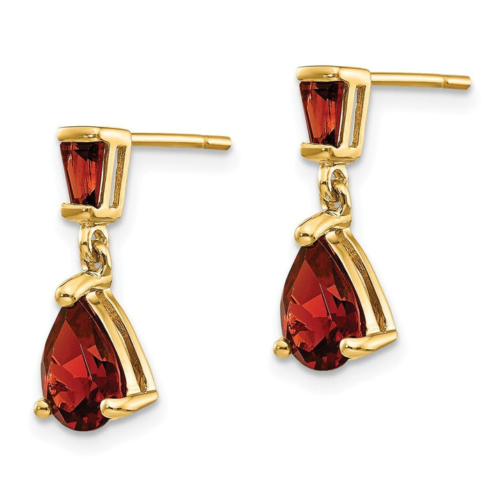 14K Yellow Gold Pear/Baguette Garnet Dangle Post Earrings, view 2 of 4