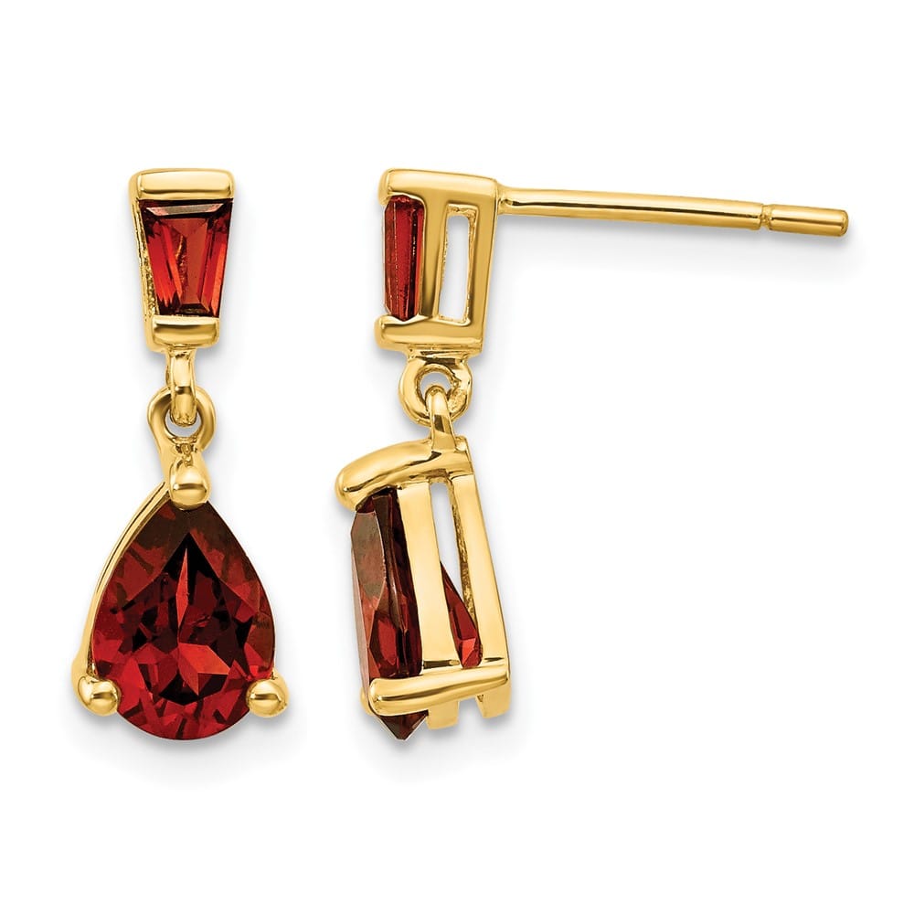 14K Yellow Gold Pear/Baguette Garnet Dangle Post Earrings, view 1 of 4