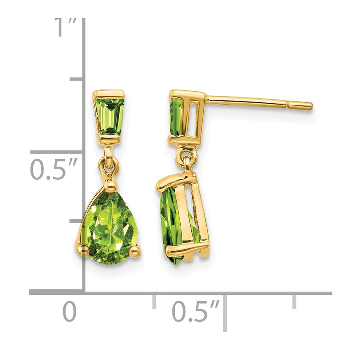 14K Yellow Gold Pear/Baguette Peridot Dangle Post Earrings, view 4 of 4