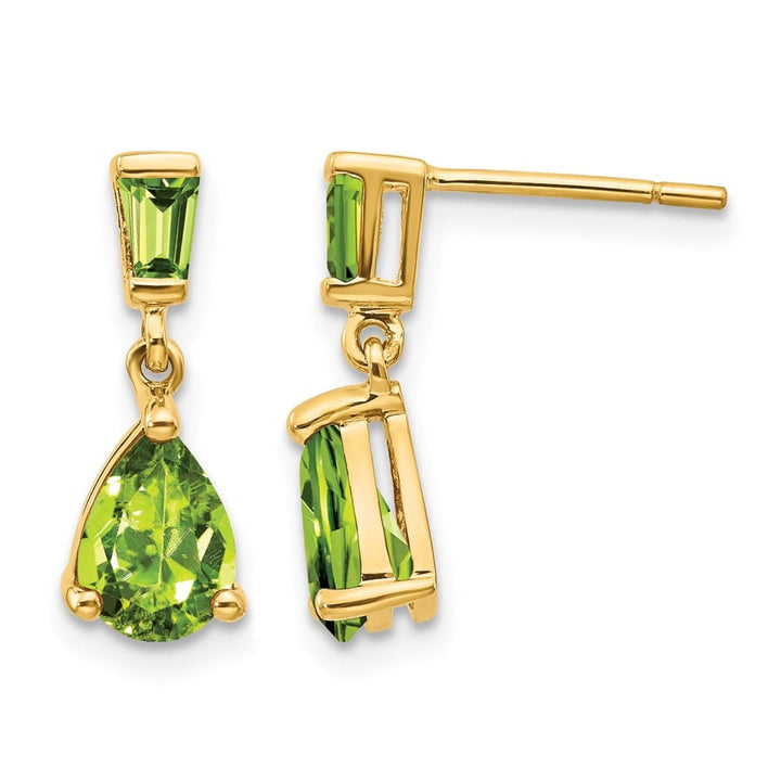 14K Yellow Gold Pear/Baguette Peridot Dangle Post Earrings, view 1 of 4
