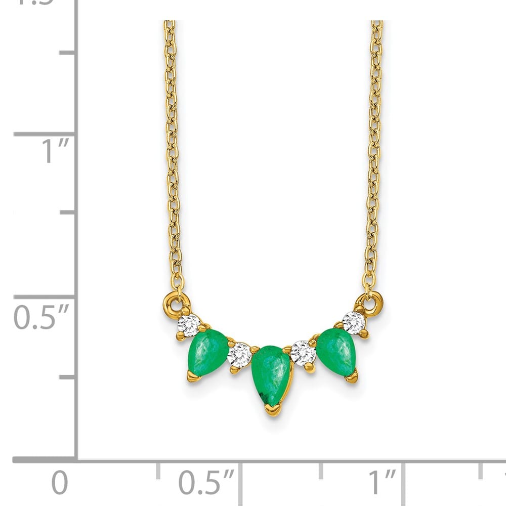14K Yellow Gold Pear Emerald and Diamond 18 inch Necklace