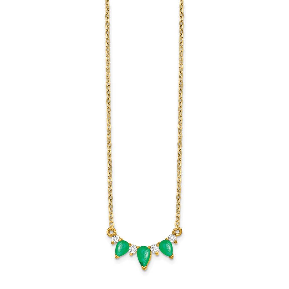 14K Yellow Gold Pear Emerald and Diamond 18 inch Necklace