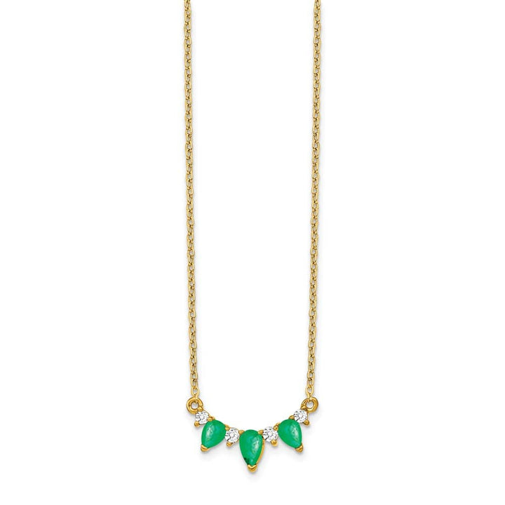 14K Yellow Gold Pear Emerald and Diamond 18 inch Necklace