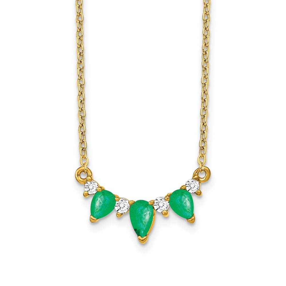 14K Yellow Gold Pear Emerald and Diamond 18 inch Necklace