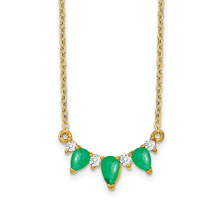 14K Yellow Gold Pear Emerald and Diamond 18 inch Necklace