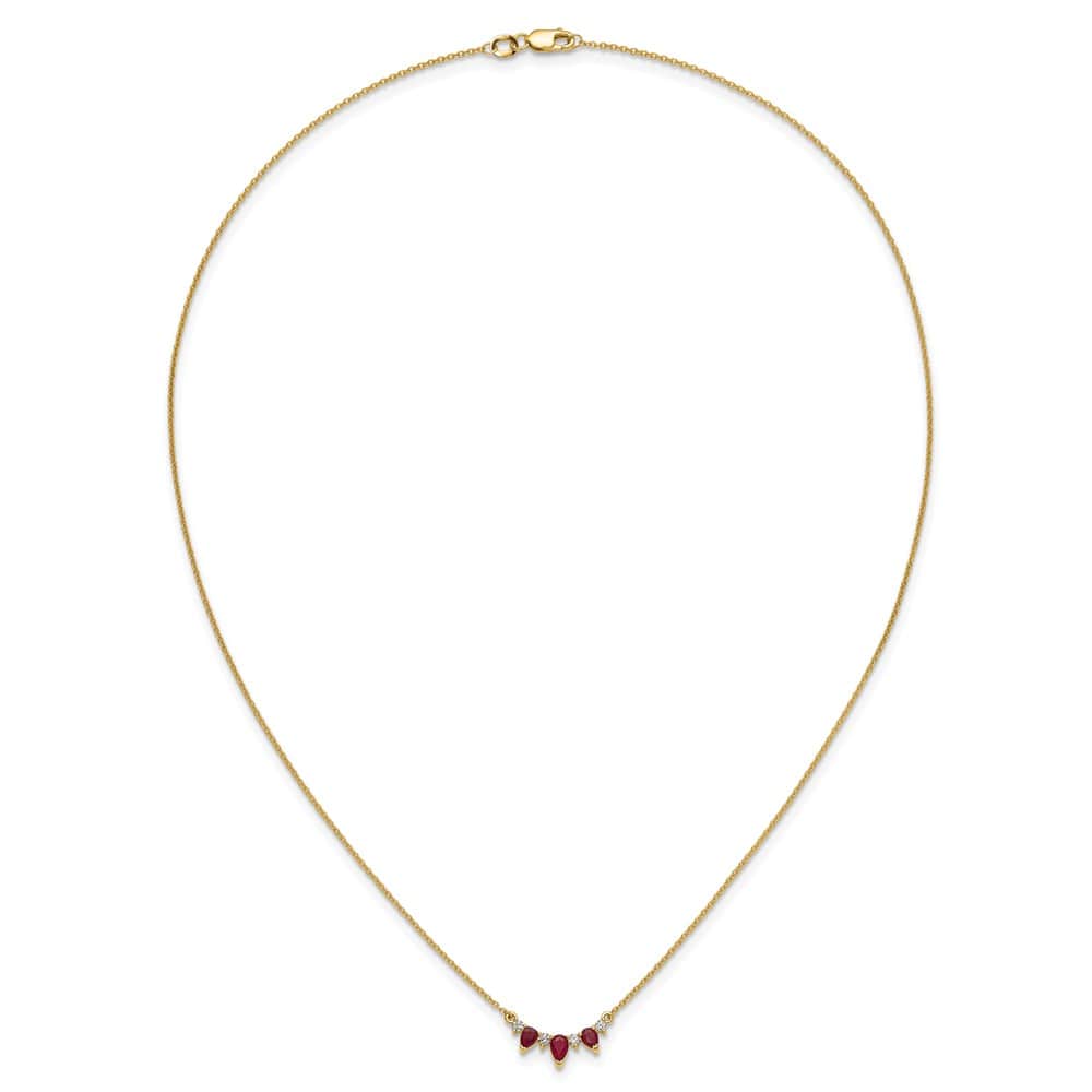 14K Yellow Gold Pear Ruby and Diamond 18 Inch Necklace