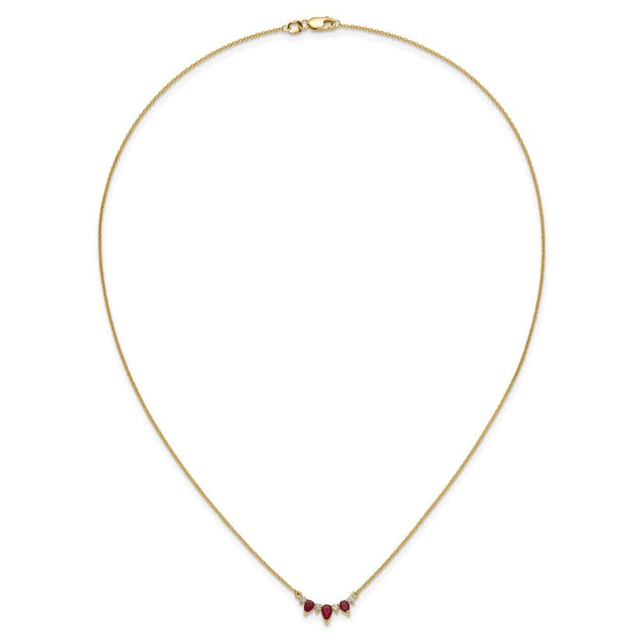 14K Yellow Gold Pear Ruby and Diamond 18 Inch Necklace