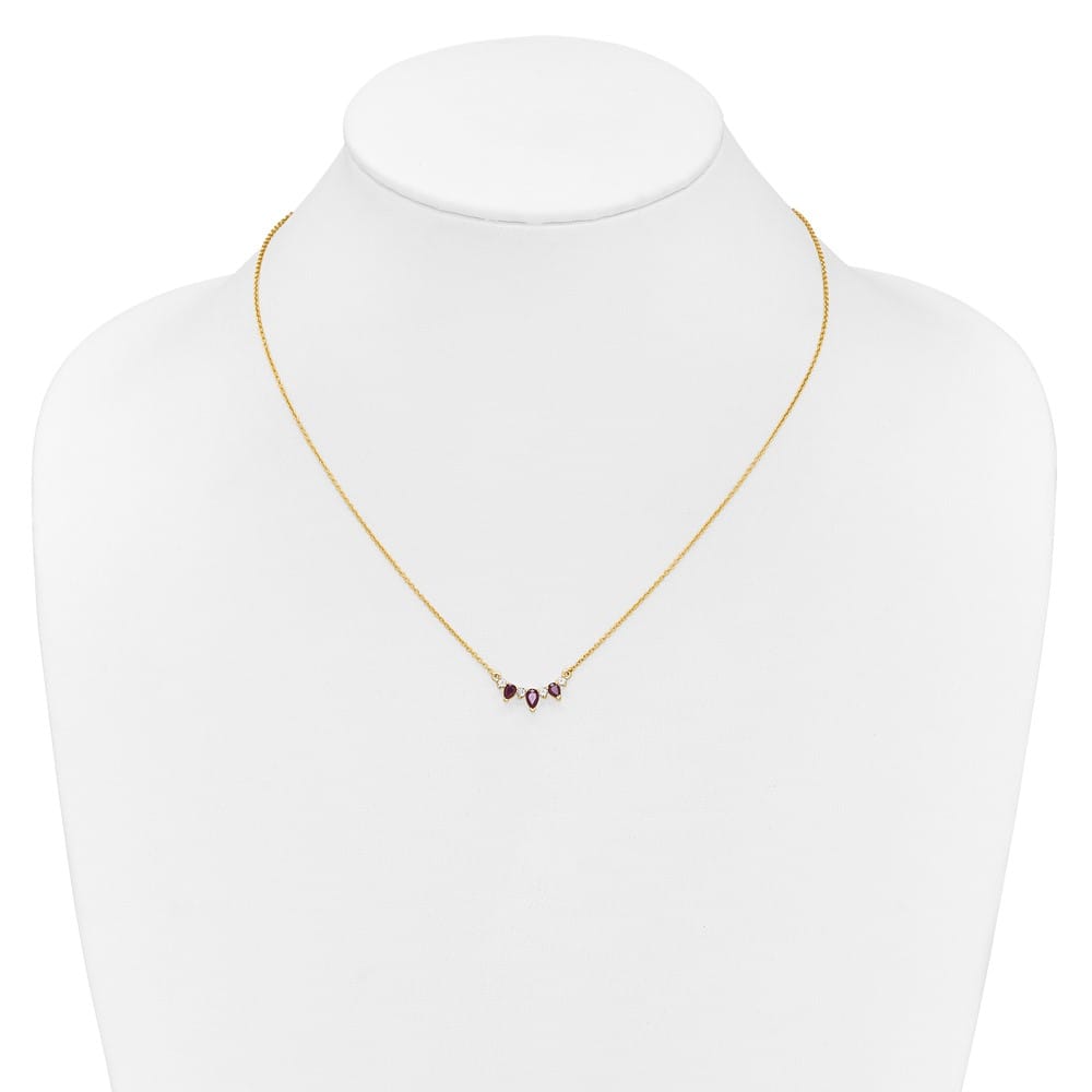14K Yellow Gold Pear Ruby and Diamond 18 Inch Necklace