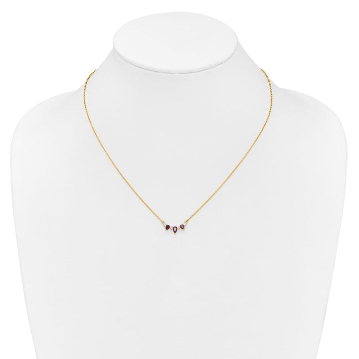 14K Yellow Gold Pear Ruby and Diamond 18 Inch Necklace