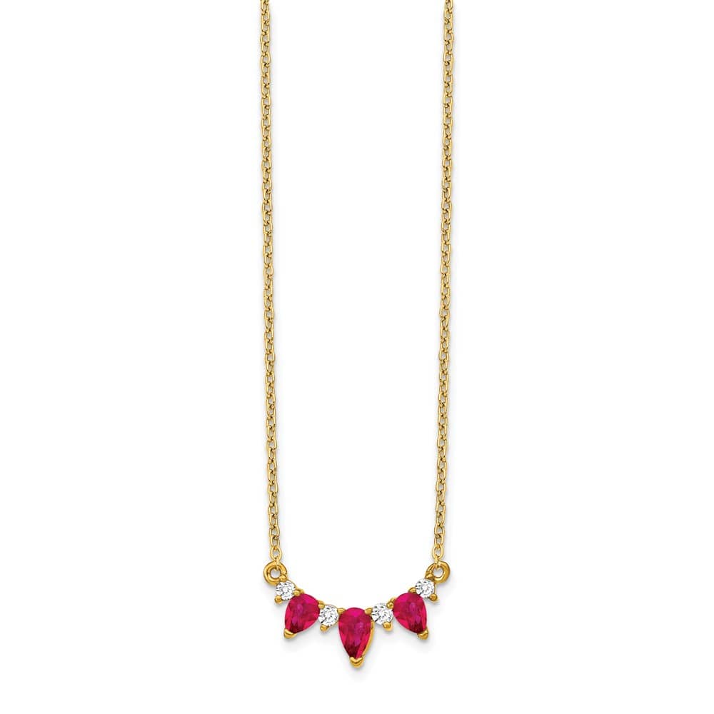 14K Yellow Gold Pear Ruby and Diamond 18 Inch Necklace