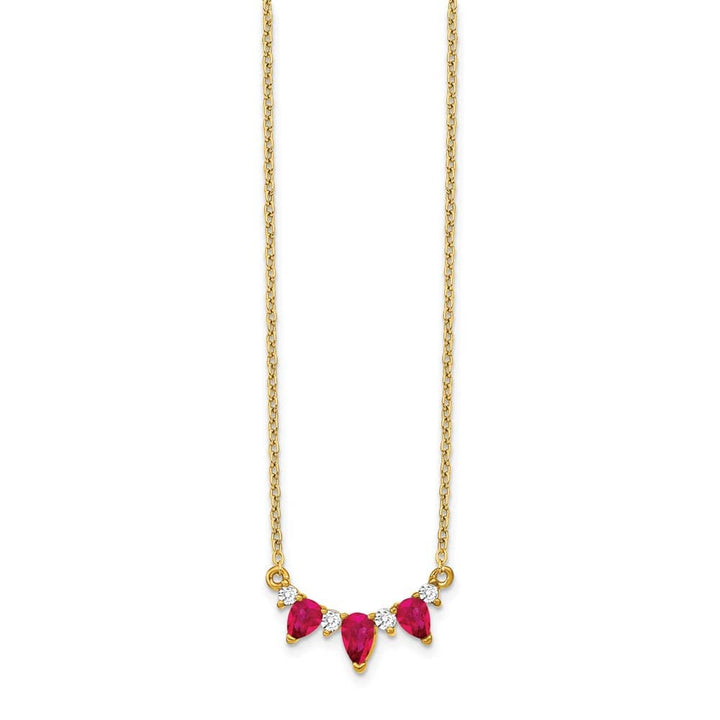 14K Yellow Gold Pear Ruby and Diamond 18 Inch Necklace