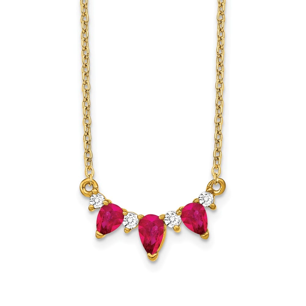 14K Yellow Gold Pear Ruby and Diamond 18 Inch Necklace