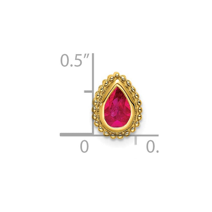 14K Yellow Gold Pear Ruby Beaded Edge Chain Slide