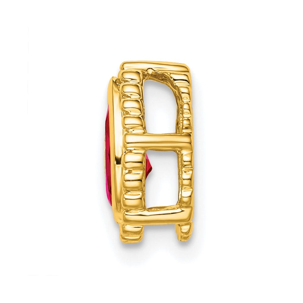 14K Yellow Gold Pear Ruby Beaded Edge Chain Slide